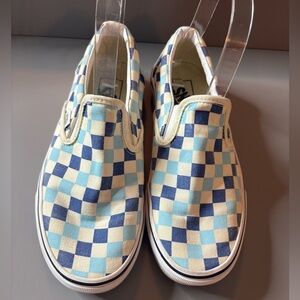 Vans 2 Tone Blue Checkerboard Slip On Sneakers Men 6 Women 7.5 Beach Surf